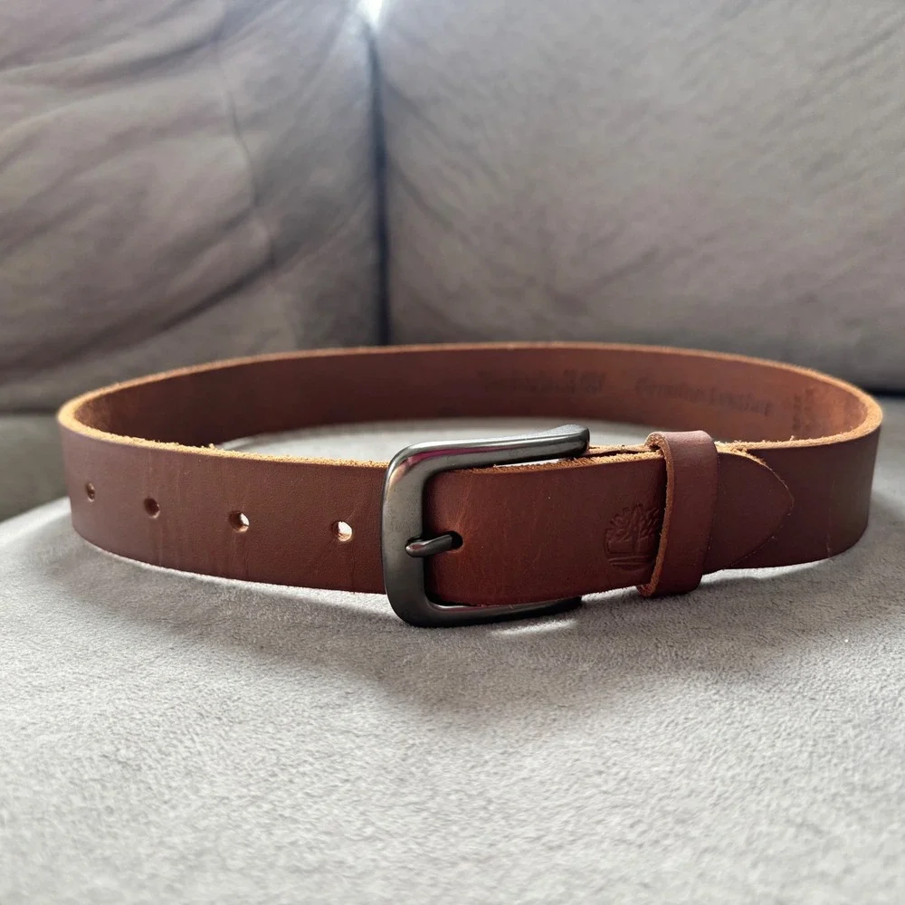 Timberland Boy Brown Genuine Leather Belt Size 22-24 Cognac Gunmetal Buckle